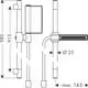Technisches Diagramm eines AXOR Brausesets mit Handbrause, senkrechte und waagerechte Rohre sowie Maßangaben, ohne spezifische Maße oder Produktbezeichnungen.
